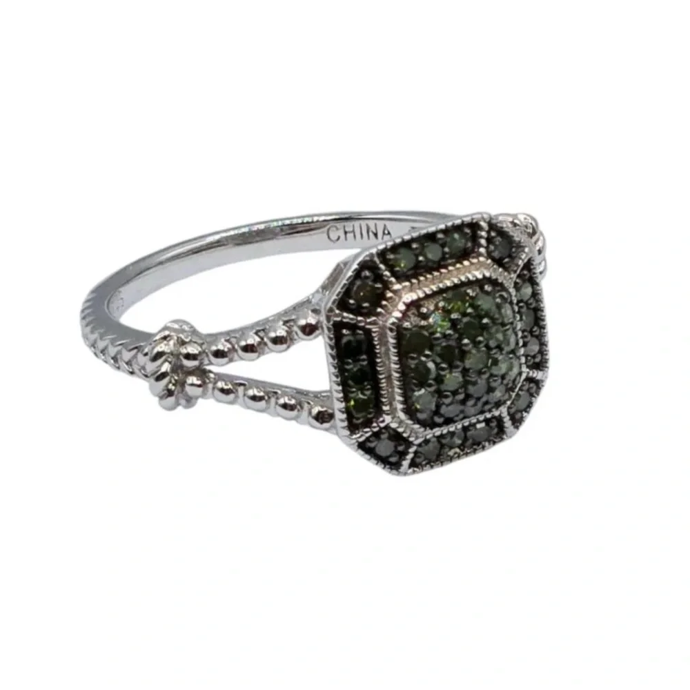 JS Affinity Sterling Silver & Pave Green Diamond Ring π - Picture 1 of 14